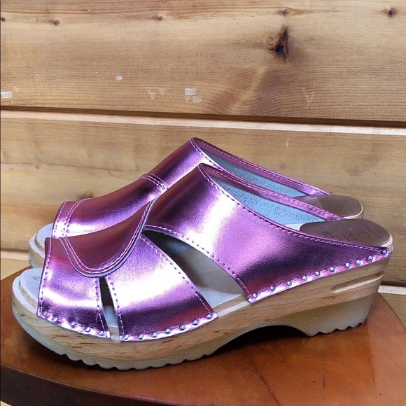 Troentorp of Sweden Mariah Metallic Hot Pink Clog Sandal Leather 8-8.5 38 - Picture 2 of 16